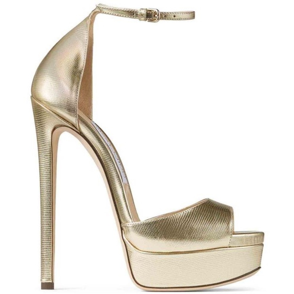Jimmy Choo platform Max 150 Lizard Embossed Light Gold Size 36